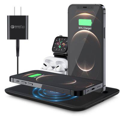 Productos más vendidos 2024 Cargador 4 en 1 de 15W Estación de carga para teléfonos inteligentes con conector Type C Soporte para carga Apple Adaptadores de cargador