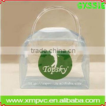 customized pvc transparent gift pouch with red binding