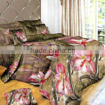 100% POLYESTER IMITATED REACTIVE PRINTING FLOWER PINK COFFEE COLOR 3D BEDDING SETS