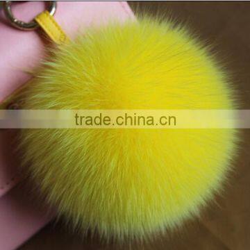 High Grade Personalized Real Racoon Fox Fur Pom Pom Metal Keychains