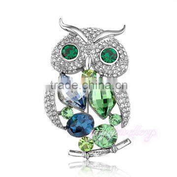 India style accessories fake gold plated crystal owl brooch