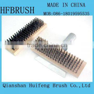 Steel wire bristle brush with scraper