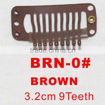 BRN-0# Retail and wholesale 32mm long Brown color 9 straight teeth easy snap clips for hair extensions wigs wefts weavings