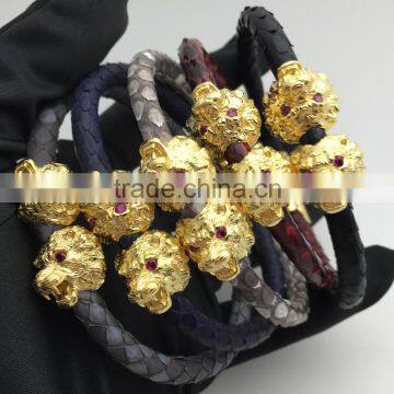 Fashion Black Lava Rock Silver Lion Head Beads Charm Elastic Bracelet For Men
