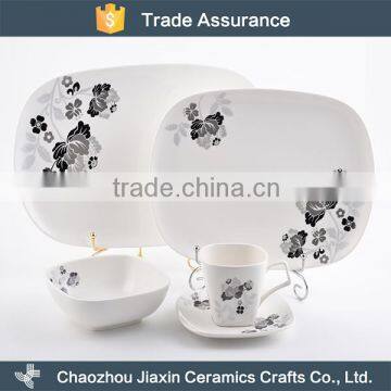 Wholesale cheap flower decal bone china dinnerware set white color