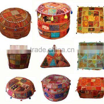 Fabric ottomans made in Vintage embroidered patchwork fabrics from Jaipur, India in wholesale prices.