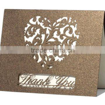 gold pink heart shape laser cut table thansk you card