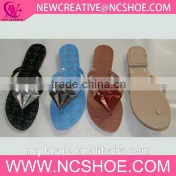 outdoor beach thong lady flip flop jelly slipper with diamond