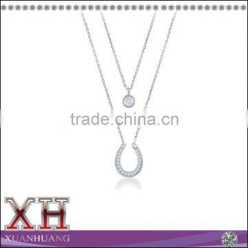 Sterling Silver Double Strand Cubic Zirconia Circle and Horseshoe Necklace