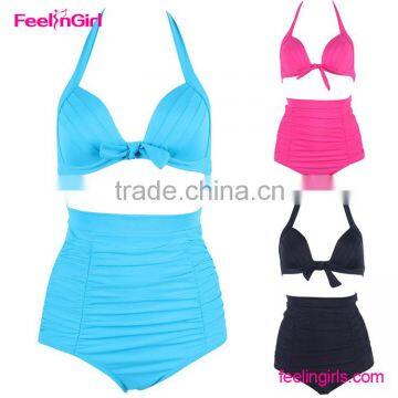 High Quality Girl Fabric Halter High Cut Swimsuit