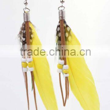 Neon Color Yellow Long Cheap Feather Earring Dangle Drop Earring for Girls Wholesale