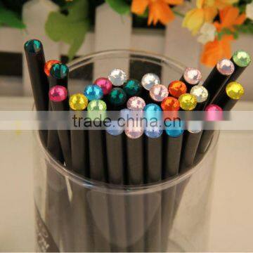 round black wooden HB pencil/crystal diamonds pencil/shine crystal diamonds /50pc in pvc tube/kids gifts