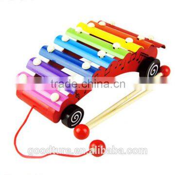 Kid's Happy Melodies Arched 8 Notes Metal Key Xylophone Pulling Along Cart