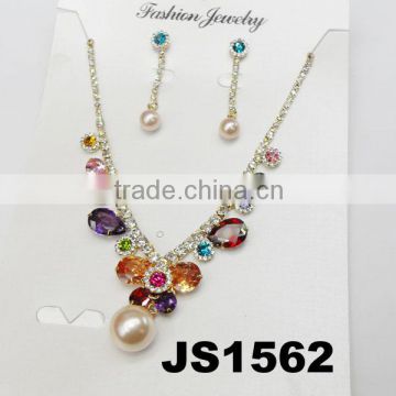 beautiful glitter colorful crystal diamond necklace jewelry set