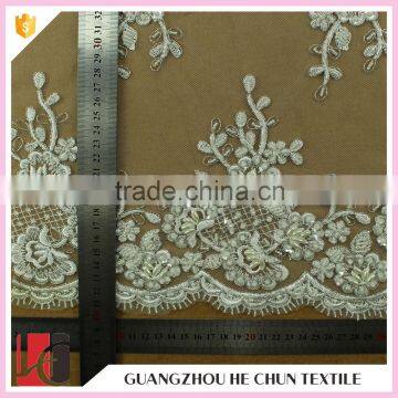 HC-6108-1 Hechun Clear Sequin Bead White Embroidery Net Bridal Lace Fabric photo-6
