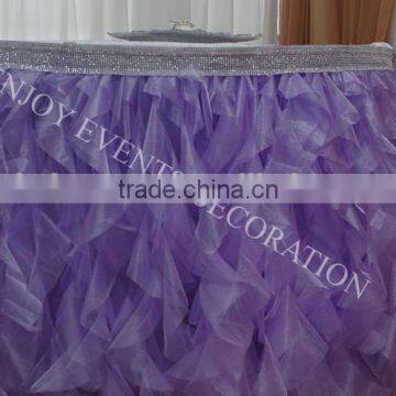 YHK#91 Fancy Organza Curly Table Skirt - Polyester Banquet Wedding Events Wholesale Table Cloth Overlay Skirt Linen
