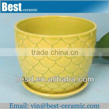 creative yellow ceramic flower pots with saucer