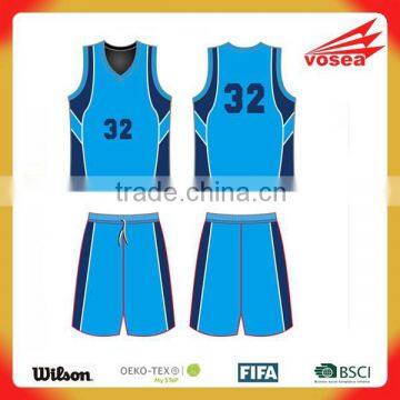 Sublimation dri fit sky blue basketball jersey