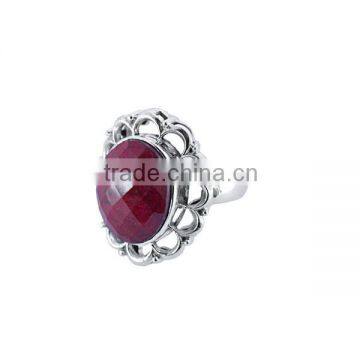 925 Sterling Silver Oval Checker Red Corrundum Gemstone Ring Jewelry