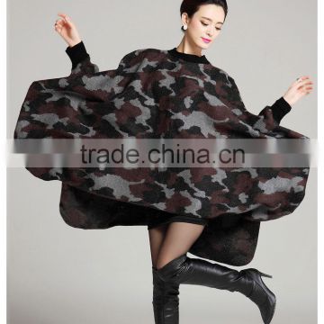 2015 New winter Europe cloak camouflage long round collar knitting cape coat female sweater