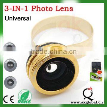 very popular circle 3 in 1 clip mobile phone camera lens for samsung galaxy s3 mini