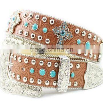 Luxury Leather Women Rhinestone Fancy Belt