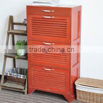 fashion solid wood Chinese red three tiers blind wooden shoe cabinet design