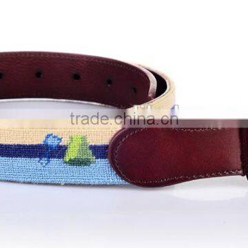 Golf Belt Cowhide Leather 100% Hand Stitching Needlepoint Belt photo-3
