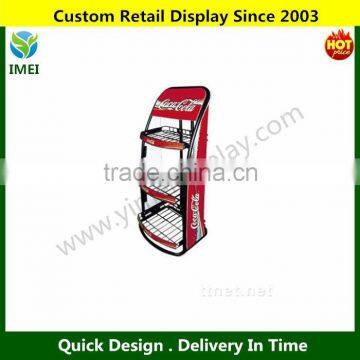 Retail Shop Display Stand With 3 Fixed Wire Shelves For Display Coco Drink Bottles YM5-717