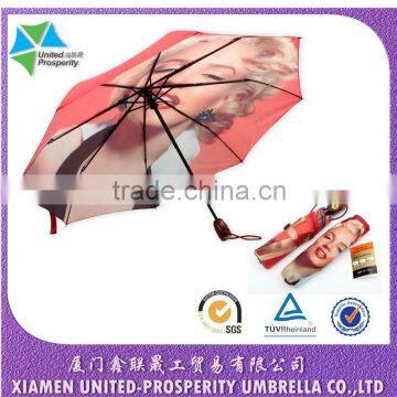 wooden handle 3-fold automatic portrait Monroe umbrella