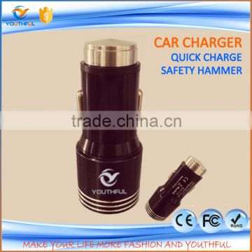 2016 newly design 12V dual usb socket car charger for mobile phone quick charge with safety hammer