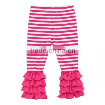 Wholesale 2016 girls ruffle pants baby cotton knit solid four solid ruffle hot pink strip pants