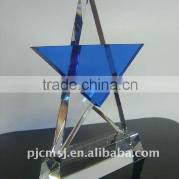 Blue Crystal Star Award With Base For Best Team Honor