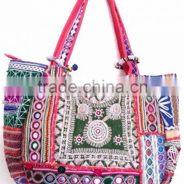 Beautiful Stylish Tribal Gypsy Vintage Banjara bag Boho Hippie mirror work embroidery multi color large Tote shoppers