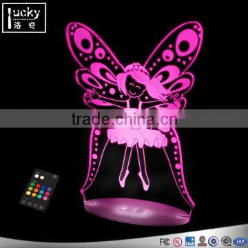 Custom 7 colors butterfly remote control 3d led night light for kids sleep