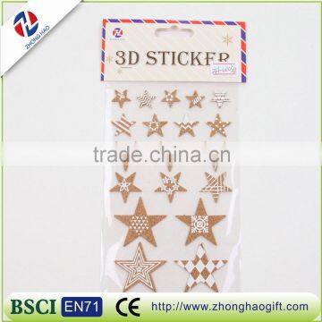 Self-adhesive 3D star-shaped cork wood stickers