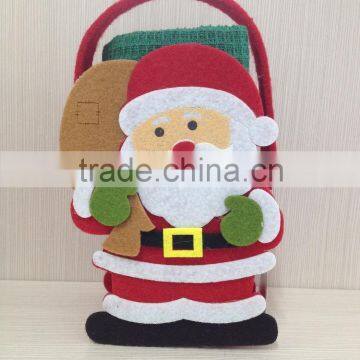 Green/red santa reindeer felt bags with Xmas towel gift set