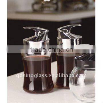 SINOGLASS 1 pc Ergo Shape Clear Glass Syrup/Honey Jar With Plastic Lid Airtight Glass Jar With Lid Clear Glass Cookie Jar