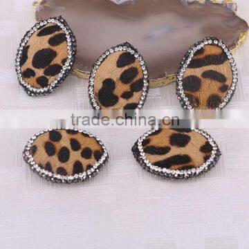 New Design Leopard Gem stone Jewelry Beads Rhinestone Crystal Paved Oval Druzy Stone