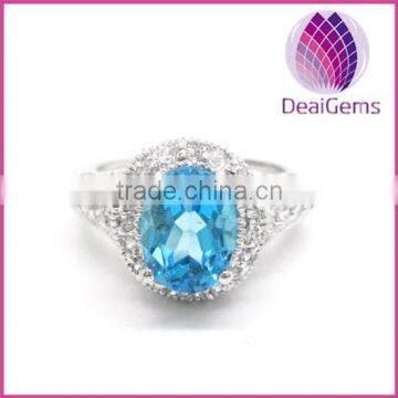 High quality fahsion 925 sterling silver blue topaz ring with CZ setting