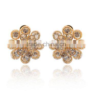 Sparkling triple flower cubic zircon stud earring yellow gold plated jewelry