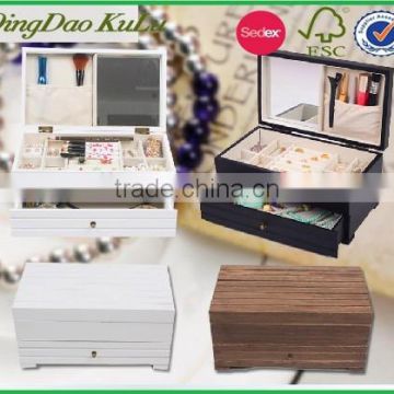 factory price pine wood antique wooden mirrored jewelry box with drawers for sale