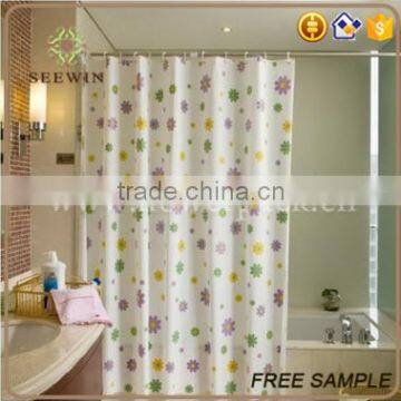 waterproof polyester shower curtain with decorative flowers