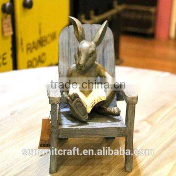 Plate Bronze reading antique resin rabbit statues