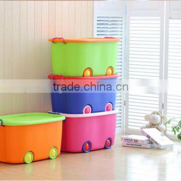 Colorful large Plastic toy storage organizer with wheel & lid