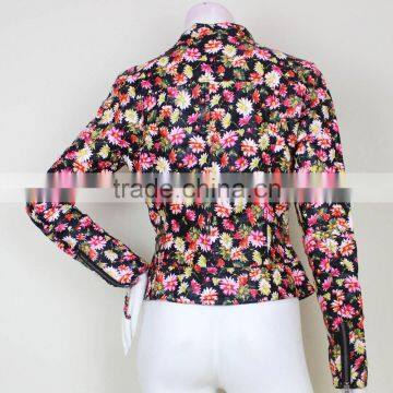 Europe Ameicia Fashion Black Flower Pringting Long Sleeve Pu Leather Waterproof Jackets for Women photo-5