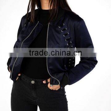 trendy women jacket hot sale new design satin bomber jacket