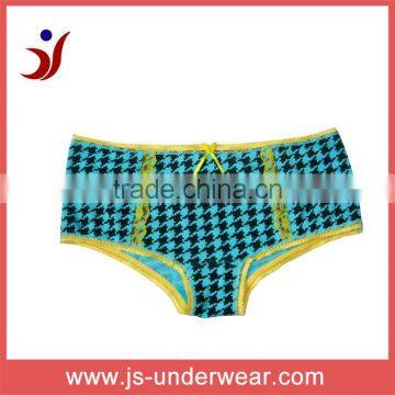 Js-348 Houndstooth Printing High Waist Panty With Sexy Lace