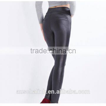 Best Selling Girl Warm Black PU Leather Pants Winter Trousers Customized photo-6