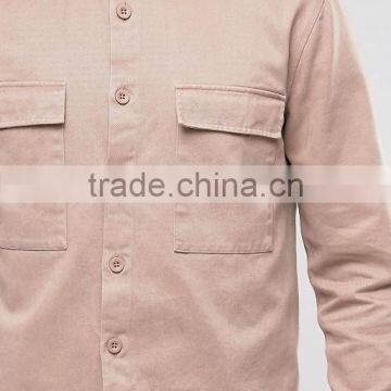 Latest Embroidered Logo Spread Collar Chest Pocket Long Sleeve Mens 100% Cotton Twill Comfort Fit Casual Plain Design Shirts photo-3